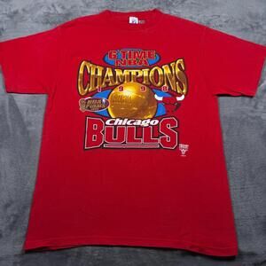 1998 Chicago Bulls T-Shirt Men  Red  7  6 Time Finals Champs